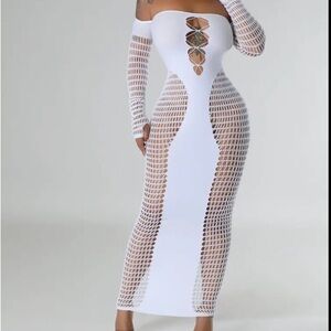 White Mesh Off-Shoulder Dress